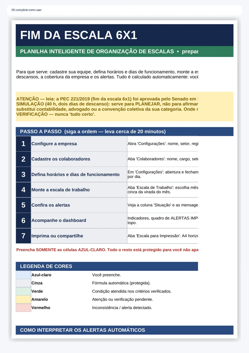 Planilha completa como usar