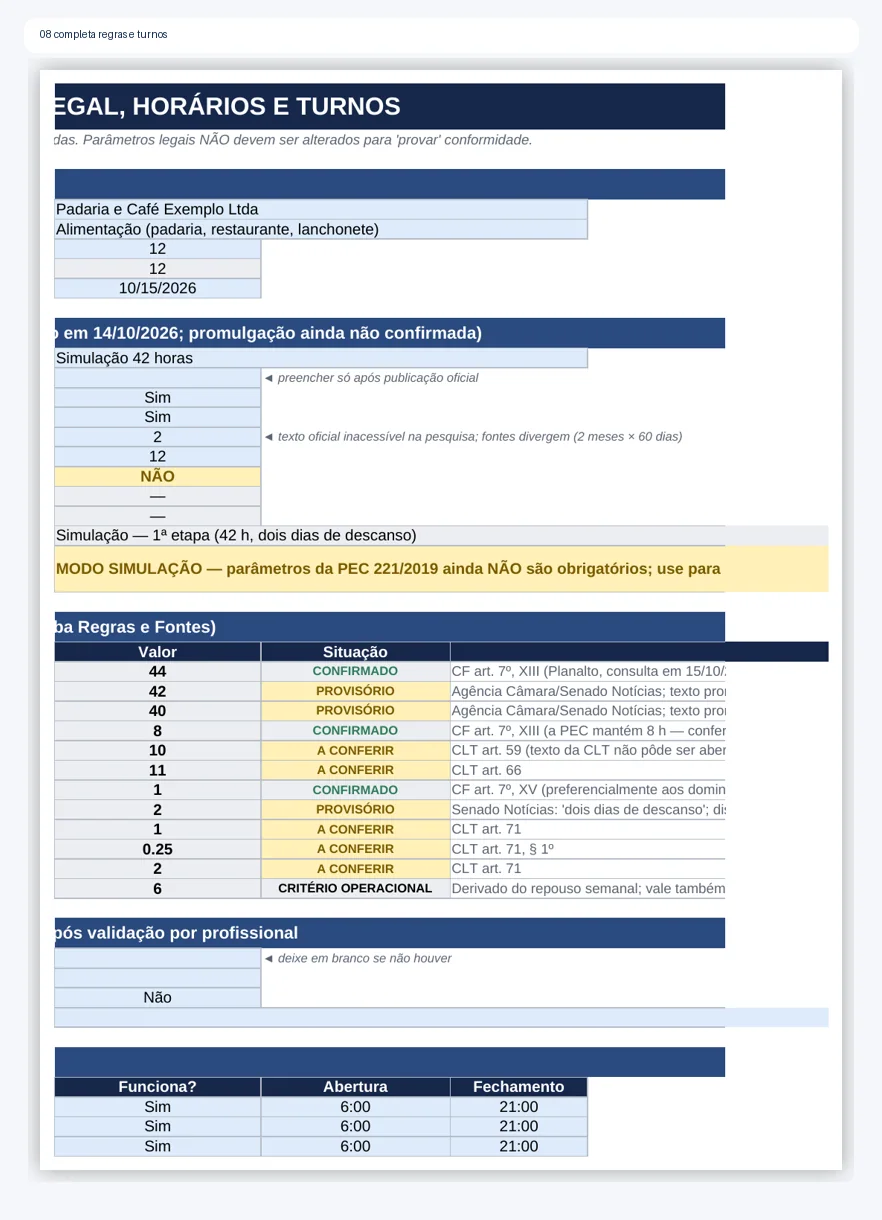 Planilha completa regras e turnos