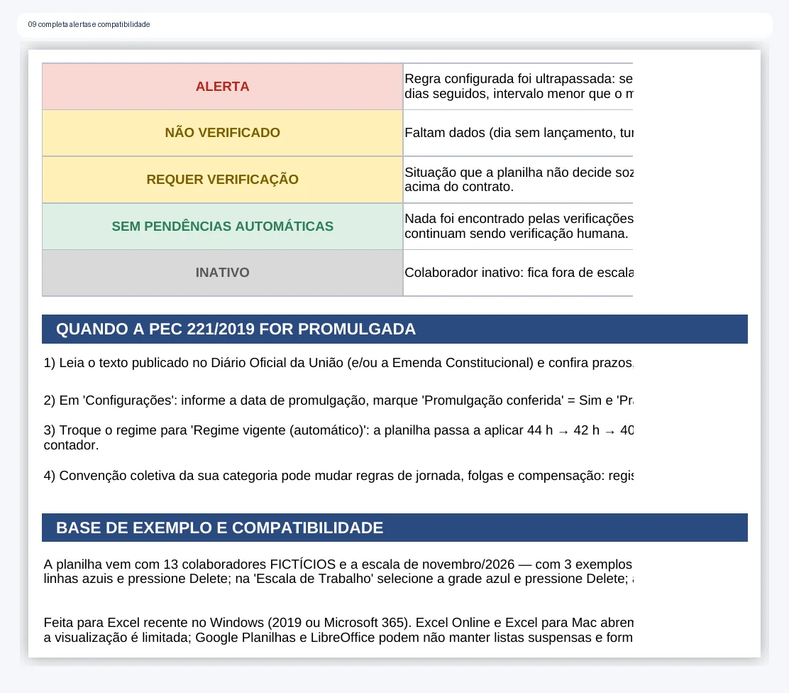 Planilha completa alertas e compatibilidade